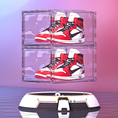 Magnetic-Suction Home High-Top Basketball Shoe Box Moisture-Proof Dustproof Plastic Acrylic Transparent Storage Shoe Box Display Shoe Cabinet