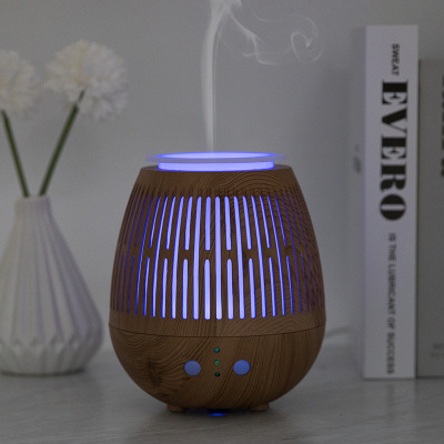 Cross-Border Mini Aroma Diffuser Hollow Wood Grain Expansion Essential Oil Spray Amazon Colorful Incense Lamp Timing Humidifier