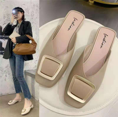 2021 New Closed Toe Half Slippers Women's Summer Outdoor Fashion Sandals Flat Internet Celebrity Muller Loafers
