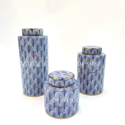 Crafts Ceramic Blue Color Blue and White Porcelain Decoration Creative Plaid Vase High-End Soft Home Decoration