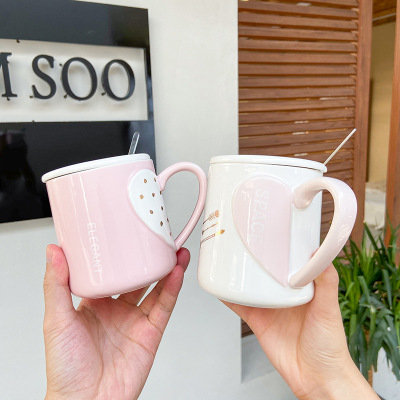 Korean Style Love Handle Ceramic Cup Cute Girl Heart Pink Mug Wedding Gift Creative Polka Dot Cup