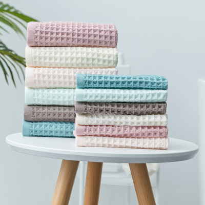 Yiwu Good Goods Waffle Cotton Towel Japanese Style Plain Towel Absorbent Lint-Free Daily Necessities Face Cloth