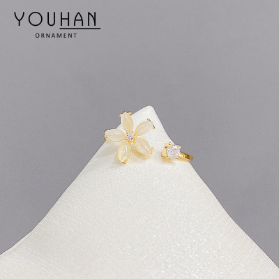 Korean Style Cymophanitel Flower Micro-Inlaid Zircon Ring Adjustable Women's Little Daisy Flowers Openings Ring Rings