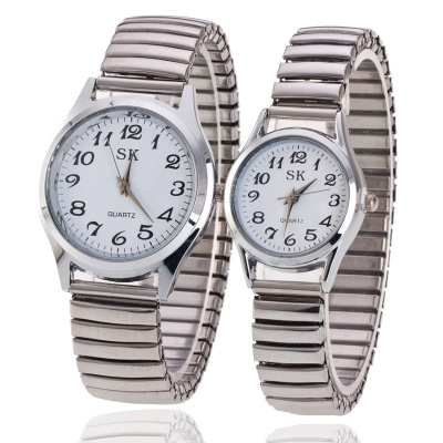 Luminous Watch for the Old Men's Watch Women's Watch Large Number Steel Belt of Spring Quartz Watch Couple's Watch