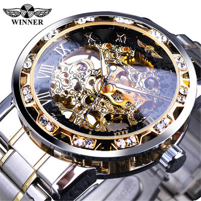 One Piece Dropshipping Winner Watch Men's Fashion Casual Classic Popular Hollow Rhinestone Manual Mechanical Watch