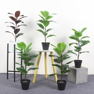 Nordic Indoor HomeSofa and Tea Table  Wall Decoration Simulation Rubber Leaf Green Small Handle Beam Green Plant Bonsai