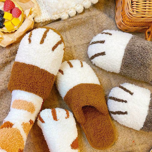 new cotton slippers women‘s autumn and winter home cartoon cute  claw plush couple warm indoor soft bottom slippers men
