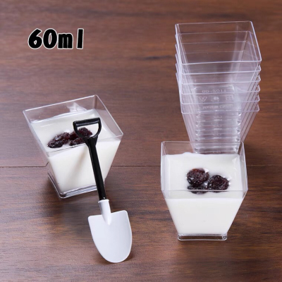 60ml Mousse Cup Disposable Hard Plastic PS Pudding Jelly Ice Cream Dessert Square Transparent Cup Mini