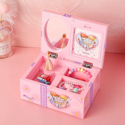 Factory Direct Sales Dancing Girl Bowknot Music Box Jewelry Storage Box Music Box Christmas Holiday Gift