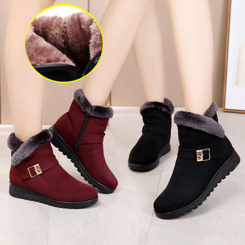 winter mom shoes cotton-padded shoes women‘s fleece-lined thick short boots flat middle-aged and elderly large size soft bottom warm non-slip snow boots