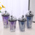 Star Roaming Double-Layer Cup with Straw Astronaut Plastic Cup Children Cute Drinking Cup Straw Cup Ice Cup with light