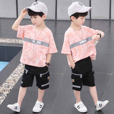 Children's Clothing Boys Summer Suit 2021 New Children's Western Style Boy Summer Handsome Korean Style Short Sleeve Two-Piece Suit Fashion