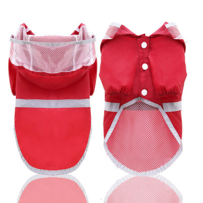New Products in Stock Dog Reflective Raincoat Water-Retaining Hooded Wine Red Cross-Border Medium and Large Dog Pet Clothes