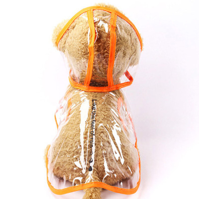 Teddy VIP Pet Transparent Raincoat Hooded Soft Color Hem Snap-on Water-Proof Poncho Dog Raincoat