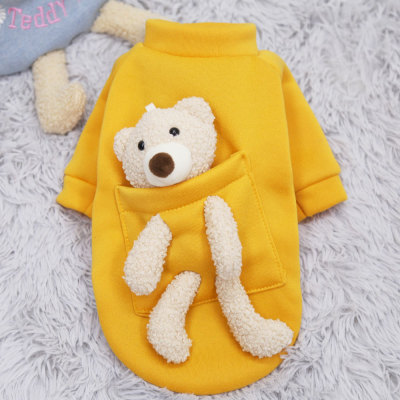 Products in Stock New Autumn and Winter Pet Sweater Hooded Two Feet Apparel Net Red Pocket Bear Yellow Small and Medium Sized Cat Dog Clothes