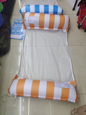 New Inflatable Striped Recliner Inflatable Overwater Floating Mat Leisure Floating Bed Seat with Net Backrest Foldable Floating Row