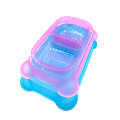 Spot Pet Bowl Plastic Double Bowl Transparent Square Foreign Trade Cross-Border Dog Cat Thickened Food Basin