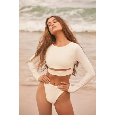 2021 New Bikini Long Sleeve Wetsuit Solid Color Swimsuit European and American Sexy Swimsuit High Fork Bikini Manufacturer