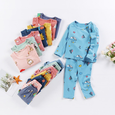 New Autumn and Winter Children's Long Johns Top & Bottom Set Lycra Cotton Medium and Large Children's Underwear Set Boys' Pajamas Girls' Home Wear