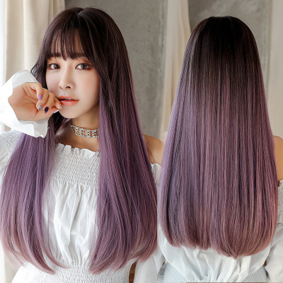 New Women Wig Korean Fashion Realistic Hair Long Straight Wig Jiafa Synthetic Wigs In Stock Wholesale