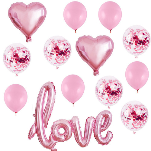 Large Siamese Love Confession Aluminum Film balloon 12-Inch Sequin Balloon Set Valentine‘s Day Wedding Room Decoration