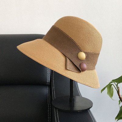 Summer All-Match Straw Hat Women's Big Brim Vintage Sunshade Bucket Hat Japanese Style Artistic Bucket Hat Face-Looking Small Sun Protection Sun Hat