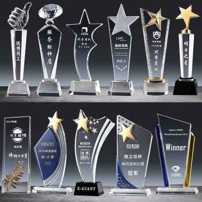 Crystal Trophy Customized Love Gold Plated Resin Trophy Company Staff Award Thumb Five-Pointed Star Licensing Authority Award