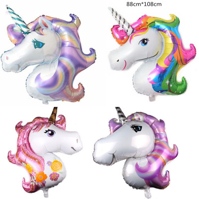 New Large Unicorn Aluminum Balloon Pony Cartoon Party Decoration Layout Balloon in Stock Wholesale