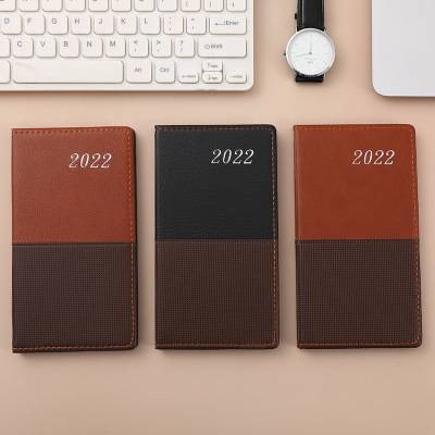 2022 Calendar New Dual-Color Patchwork Poly Urethane Leather A5 Notebook Book Notepad Customization
