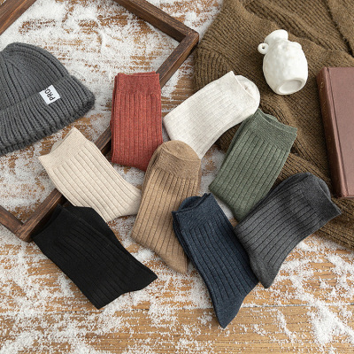 Socks Men's Spring/Summer Thin Solid Color Mid-Calf Length Socks Japanese Ins Combed Cotton Vintage Double Needle Men's Business Socks Cotton Socks