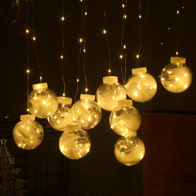 Cross-Border New Arrival Feather Curtain Wish Orbs Nordic Plug Electric Bulb round Beads LED Christmas Decorative Lights Outdoor String