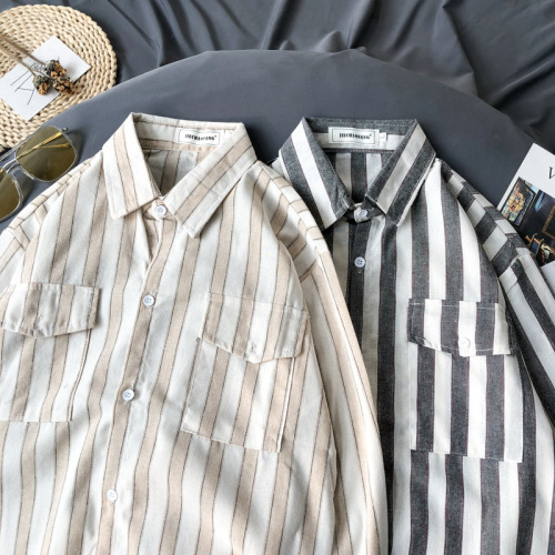 pu shuai striped long-sleeved shirt men‘s and women‘s korean-style trendy casual all-matching ins hong kong style japanese autumn couple shirt