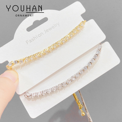 Korean Style Fashion Copper Micro Inlay Single Row Zircon Pull Bracelet Female Female Adjustable Size Pull Bracelet Cross-Border Hot Selling