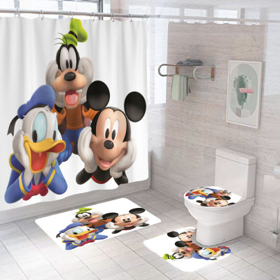 Amazon Cross-Border Digital Printing Cartoon Cartoon Series Waterproof Polyester Shower Curtain Four-Piece Set