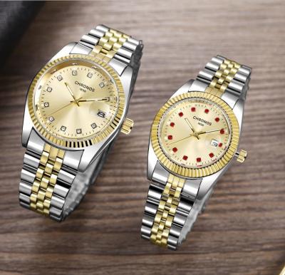 Chronos Cross-Border Southeast Asian Popular Couple Watch Waterproof Diamond Steel Strap Quartz Watch Ch29