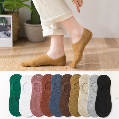 Women's Socks Spring and Summer Low-Cut Japanese Style Stripe Women's Socks Silicone Non-Slip Invisible Boat Socks Women's Cotton One Piece Dropshipping