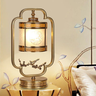 High-End Chinese Glass Copper Soldering Light Bedside Table Lamp New Chinese Fu to Hotel Bedroom Decorative Table Lamp