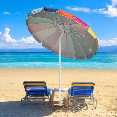 Metal Rainbow Beach Patio Umbrella Tilting Table Umbrella Outdoor Sunshade