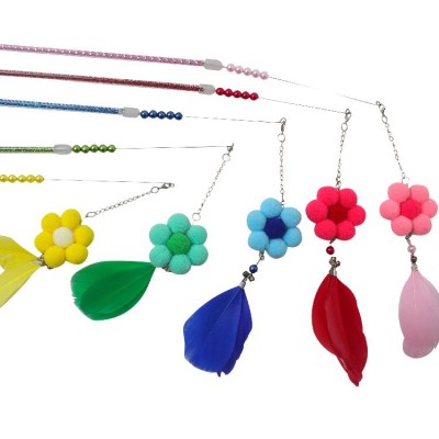 New Cat Teaser Fur Ball Flower Feather Factory Wholesale Beaded Flower Bell Kitty Self-Hi Toy