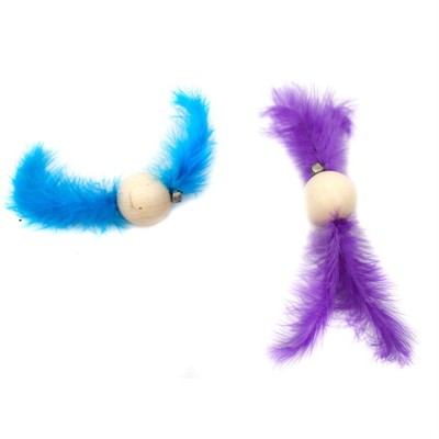 Wooden Bead Rolling Feather Funny Cat Pet Cat Cat Teaser Cat Toy Handmade Factory Direct Sales