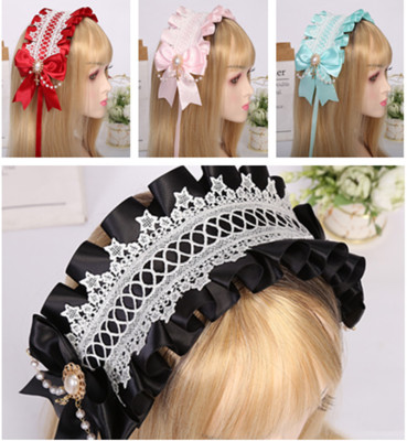 Japanese Ins Lolita Girl Fabric Plaid Lace Bow Hairpins/Hairbands Hair Band Hair Accessories