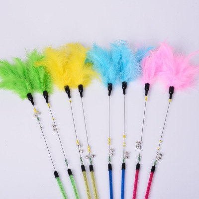 Factory Direct Sales Color Rod Bell Feather Cat Teaser Pet Cat Toy Rabbit Fur Cat Teaser Stitching Cat Teaser