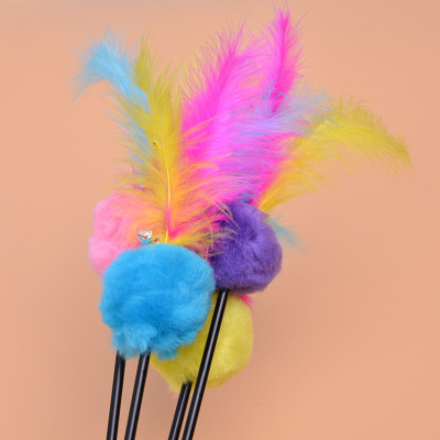 New Pet Cat Toy Colorful Feather Pompon Bell Cat Teaser Feather Cat Teaser Large Hair Ball Cat Teaser