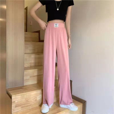 Factory Direct Supply Cloth Label Ice Silk Wide-Leg Pants/Ankle Banded Pants Women 2021 Summer Thin Loose High Elastic Casual Pants Women