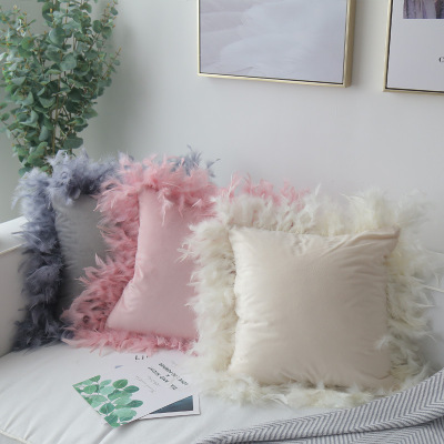 Cushion Pillow Cover Velvet Turkey Feather Pillow Cover Modern Minimalist Living Room Sofa Cushion Cover Manufacturer