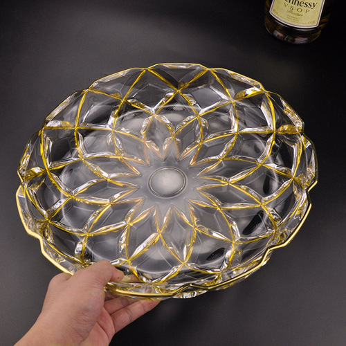 crystal glass fruit plate european-style high-end light luxury fruit plate gold candy plate decorative fruit plate
