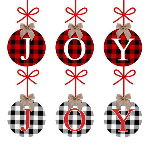 holiday party supplies christmas party decoration banner flag joy bowknot plaid round door hanging