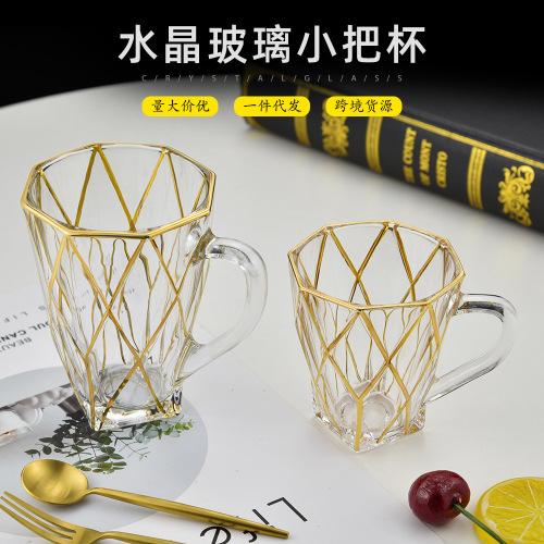 Nordic Light Luxury Gold Water Drop Flower Handle Cup Ins Household Water Cup Palace Style Classical Coffee Cup Gift Cup