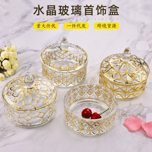 european-style high-end light luxury crystal glass jewelry box creative gold jewelry geometric ornament storage box