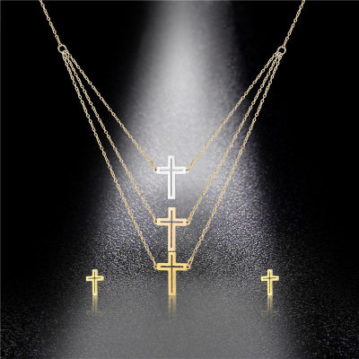 Three-Layer Cross Stainless Steel Necklace and Earrings Suit Three-Color Clavicle Chain Set Chain